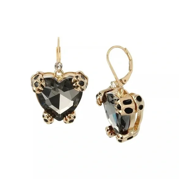BETSEY JOHNSON Leopard Heart Drop Earrings - Picture 1 of 4